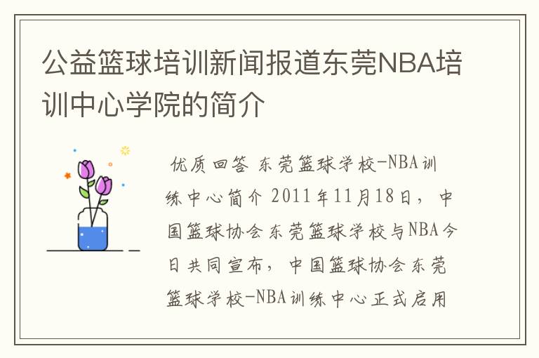 公益篮球培训新闻报道东莞NBA培训中心学院的简介